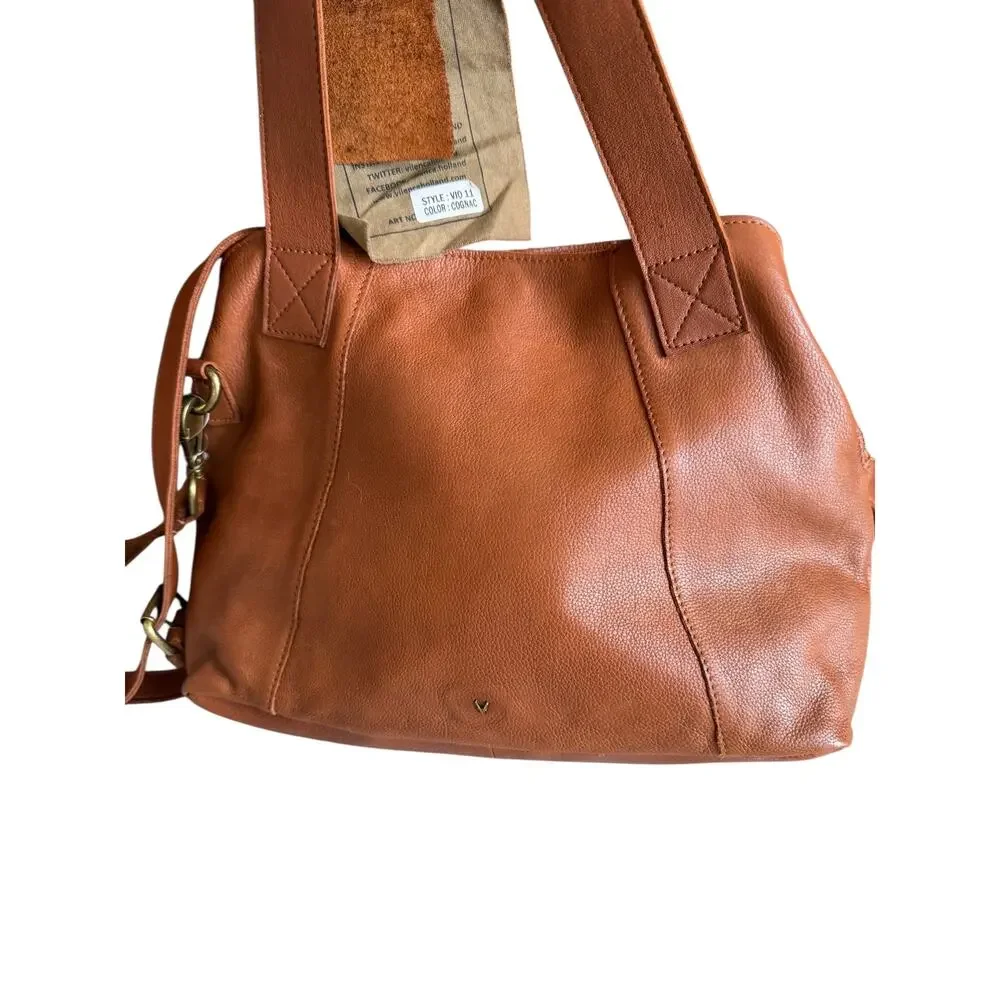 Vileanca Cognac Leather Satchel Crossbody Bag